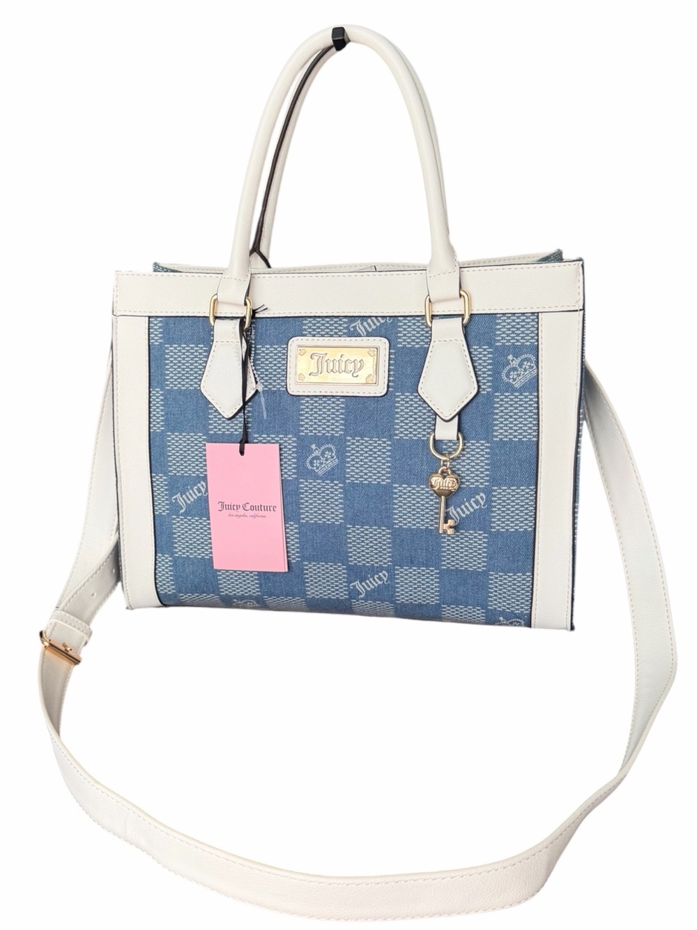 Juicy Couture "Miss Independent" Denim Checkered Tote - Picture 3 of 5